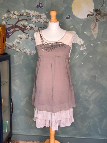 Beaded midi dress grey pink - dress, uk