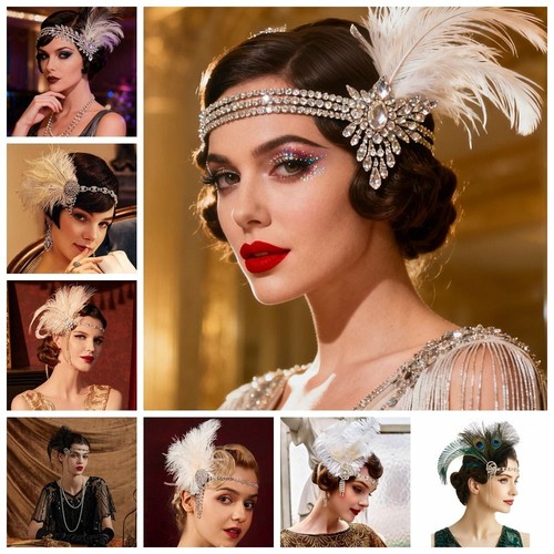1920s headband feather bridal - 1920s,