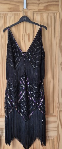 Black sequin fringe - fringe, flapper