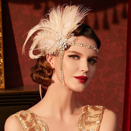 Vintage 1920s feather headband - feather,