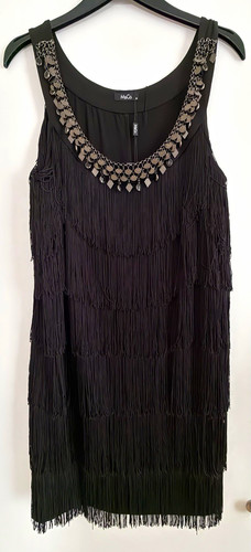 Black beaded fringe - black,